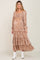 Beige Floral Cutout Smocked Tiered Maternity Maxi Dress