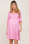 Pink Floral Smocked Square Neck Maternity Dress