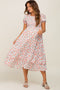 White Floral Smocked Layered Maternity Midi Dress