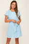 Light Blue Pleated Front Tie Dress