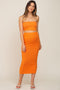 Orange Ribbed Strapless Two Piece Maternity Skirt Set