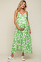 Green Floral Chiffon Deep V-Neck Sleeveless Maternity Maxi Dress