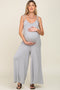 Heather Grey Shoulder Tie Soft Knit Maternity Jumpsuit