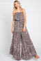 Blue Paisley Strapless Ruffle Wide Leg Jumpsuit