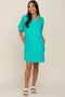 Aqua Linen Collared Front Pocket Short Sleeve Maternity Dress