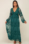 PinkBlush Emerald Green Lace Mesh Overlay Long Sleeve Maxi Dress
