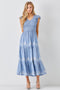 Dusty Blue V Neck Smocked Bodice Maxi Dress