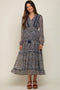 Navy Floral Ruffle Accent Tiered Maternity Midi Dress