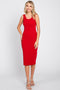 Red Ribbed Fitted Midi Dress