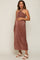Mocha Knot Front Plisse Halter Maternity Midi Dress