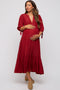 Burgundy Striped Tiered Maternity Midi Dress