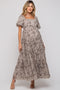 Grey Floral Square Neck Short Puff Sleeve Maternity Maxi Dress
