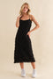 Black Fringe Mesh Midi Dress