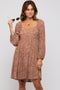 Mocha Floral Tier Long Sleeve Dress