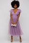Lavender Deep V-Neck Tulle Flutter Sleeve Midi Dress