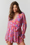 Fuchsia Multi Floral Chiffon Surplice Romper