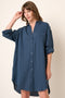 Navy Blue Gauze Button Down Dress