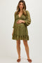 Olive Floral Smocked Long Sleeve Maternity Dress