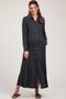 Charcoal Collared Button Down Long Sleeve Maternity Maxi Dress