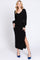 Black Soft Ribbed V-Neck Side Slit Midi Dress