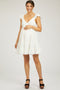 White Textured Polka Dot Eyelet Shoulder V-Neck Maternity Dress