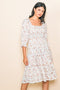 Ivory Floral Smocked Knee Length Dress