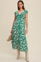 Green Floral Ruffle Midi Dress