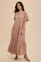 Mocha Button Detail Tiered Maxi Dress
