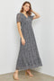 Black Dotted Smocked V-Neck Short Sleeve Maxi Dress