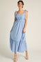 Light Blue Pleated Shoulder Tie Midi Dress
