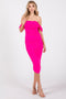 Fuchsia Off Shoulder Sleeveless Ruched Mesh Midi Dress