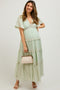 Mint Crochet Lace Tiered Maternity Maxi Dress