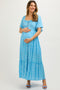 Blue Floral Button Front Maternity Midi Dress