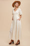 Cream Smocked Puff Sleeve Maxi Dress