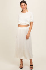 Cream Waffle Texture Crop Top and Skirt Maternity Set