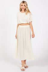 Cream Waffle Texture Crop Top and Skirt Maternity Set