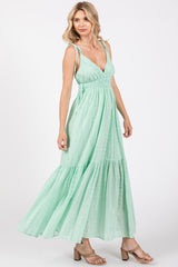 Mint Green Floral Eyelet Shoulder Tie Dress