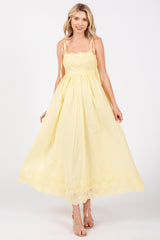 Yellow Eyelet Floral Shoulder Tie Maternity Dress