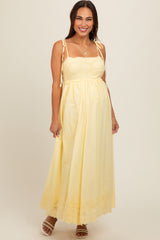 Yellow Eyelet Floral Shoulder Tie Maternity Dress