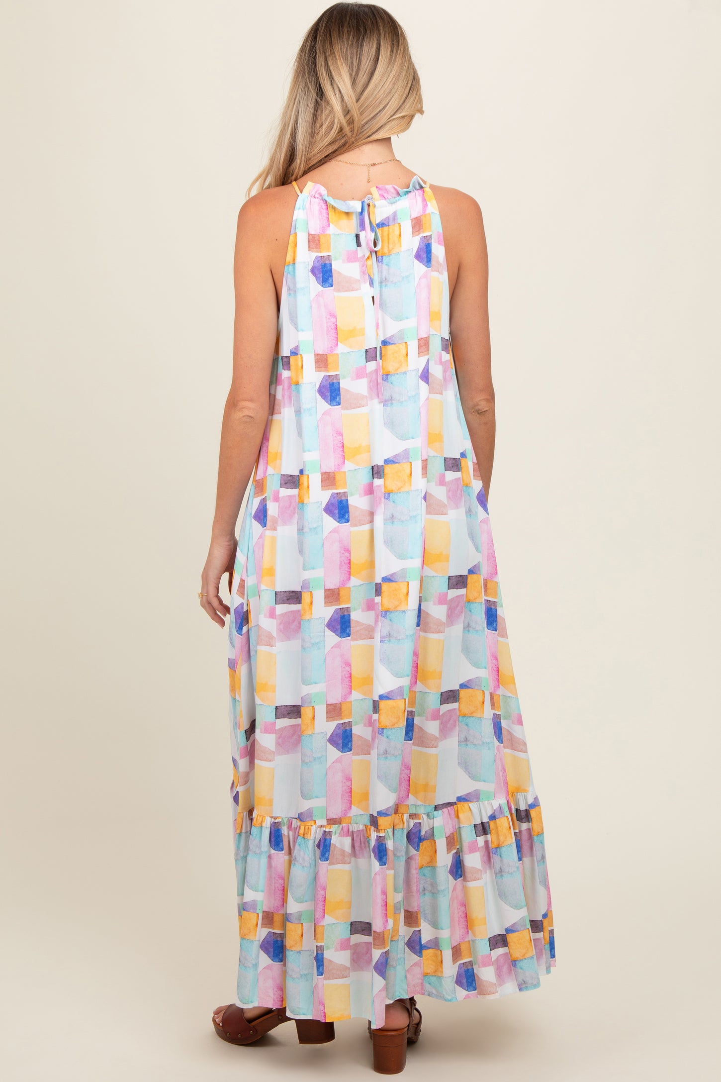 White Empire Ruffle Hem Maternity Midi Dress