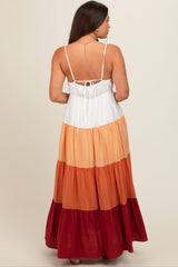 Peach V-Neck Tiered Color Block Maternity Midi Dress