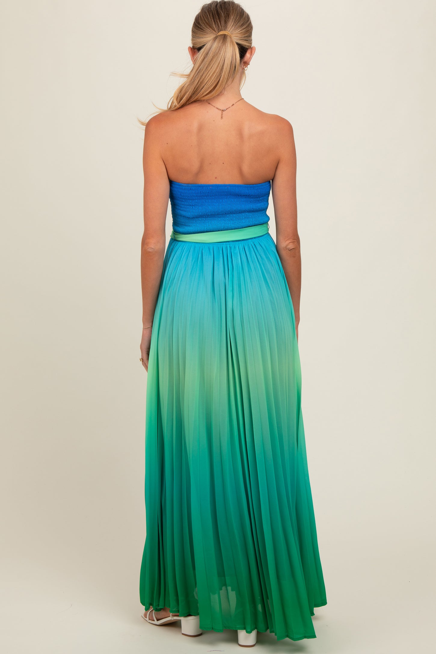 Blue Green Ombre Strapless Pleated Maternity Maxi Dress PinkBlush Blue Green Ombre Strapless Pleated Maternity Maxi Dress PinkBlush