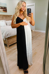 White Color Blocked V-Neck Maternity Maxi Dress