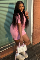 Pink Ribbed Short Sleeve Pajama Set