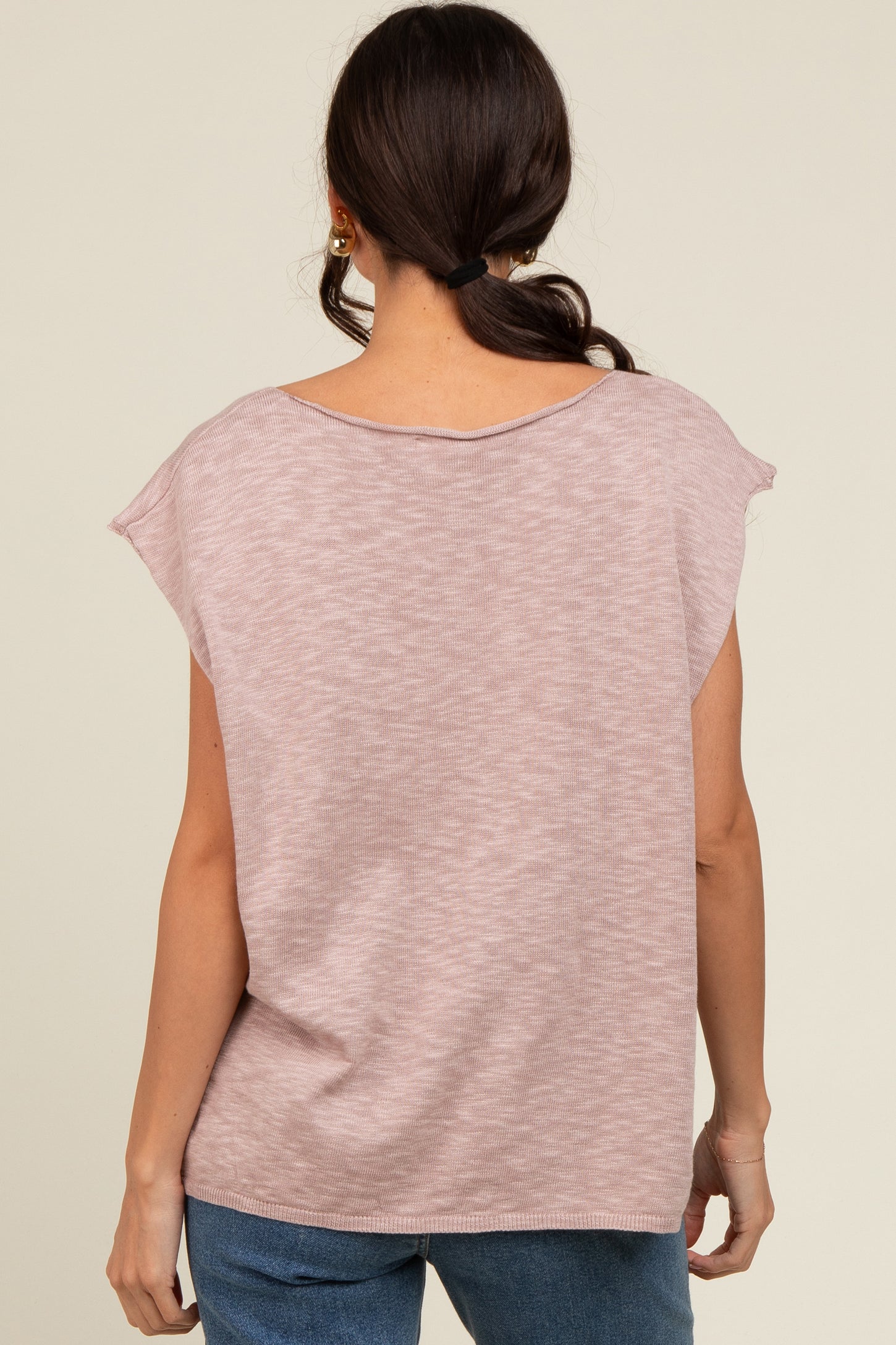 Mauve Two Tone Split V-Neck Dolman Short Sleeve Top