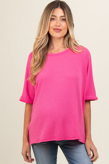 Pink Waffle Knit Dolman Maternity Top