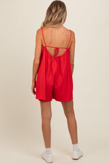 Red Adjustable Tie Back Maternity Romper