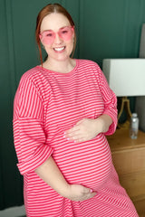 Fuchsia Striped Terry Maternity Maxi Dress