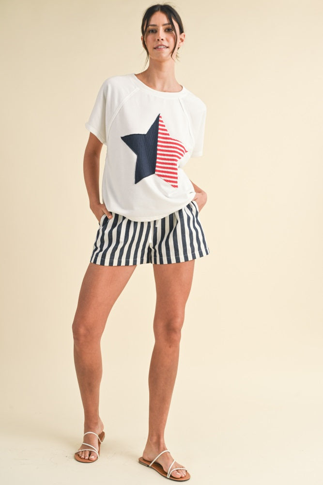 Navy Stripe Twill Shorts