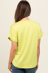 Green Rolled Cuff Maternity Short Sleeve Top